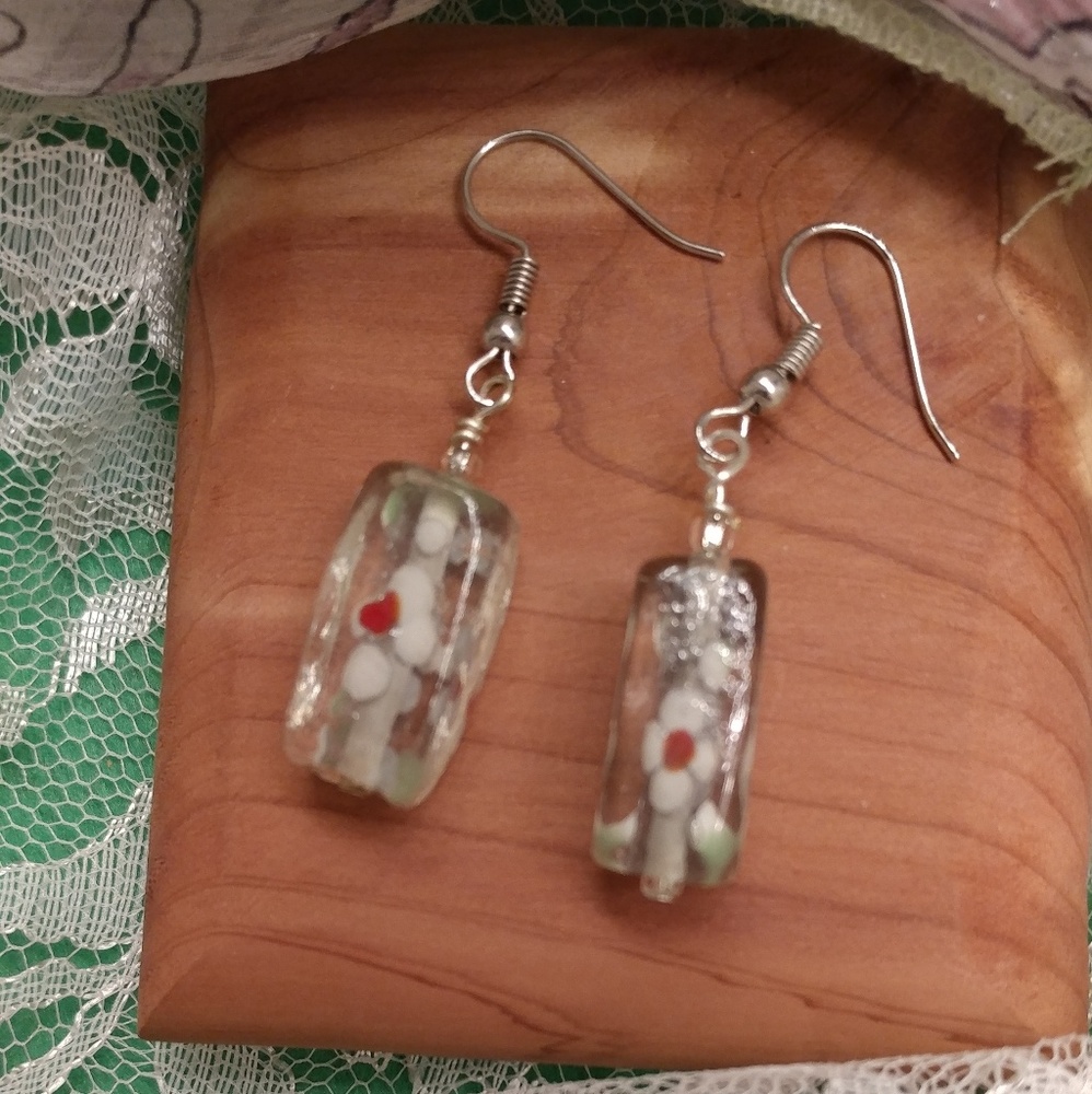 Handcrafted unique glass bead dangle earrings